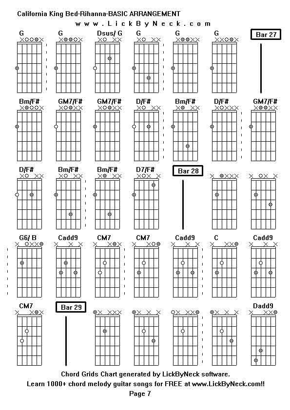 Chord Grids Chart of chord melody fingerstyle guitar song-California King Bed-Rihanna-BASIC ARRANGEMENT,generated by LickByNeck software.